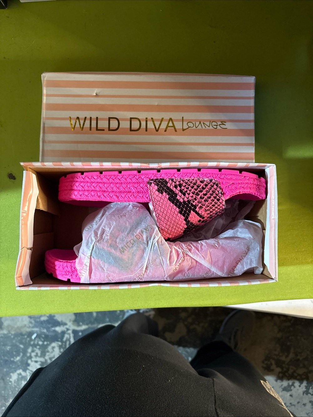 Wild Diva Bright Pink Snake-Accent Slide Sandals